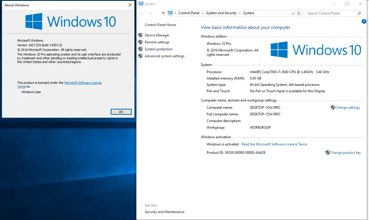 windows 10 pro version 1607 product key